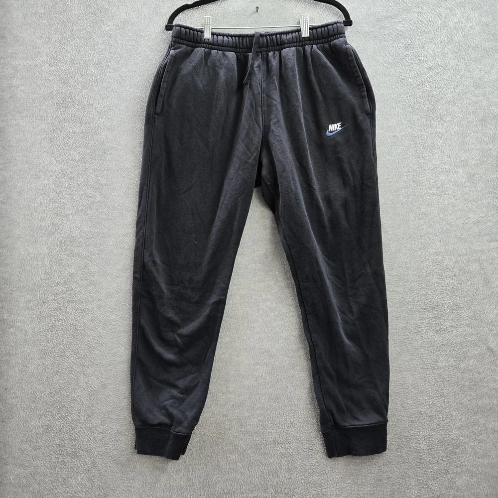 Nike‎ Men Activewear Pants L Black Swoosh Embroidery Sweatpants Fleece